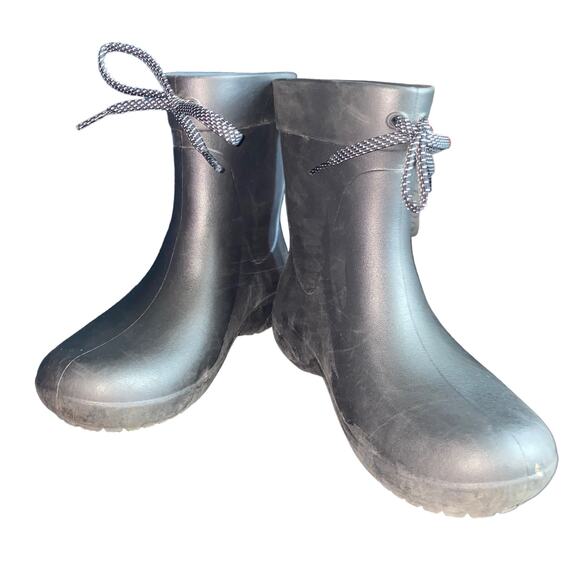 Crocs Dual Comfort Freesail Shorty Rain Boots with Front Lace Tie Black size 4 - Picture 1 of 12